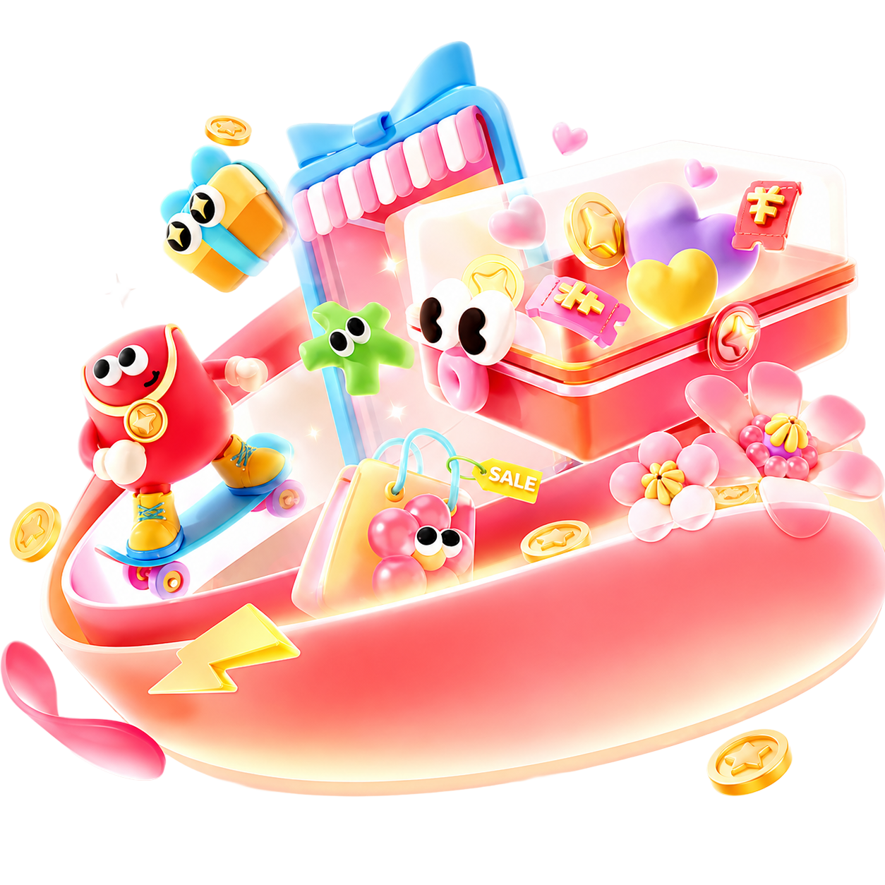 装满金币和礼物的任务宝箱